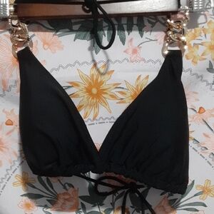 SHEIN Black Bikini Top with Gold Chain Straps